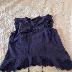 Steve Madden Women's Navy Blue Lace Trim Top